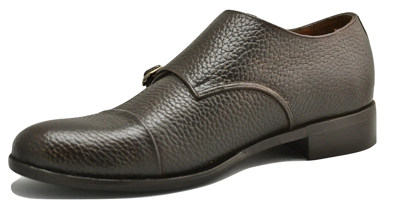 Double Monk  |  Choc pebble grain calf | standard fit | pointed toe - Image 3