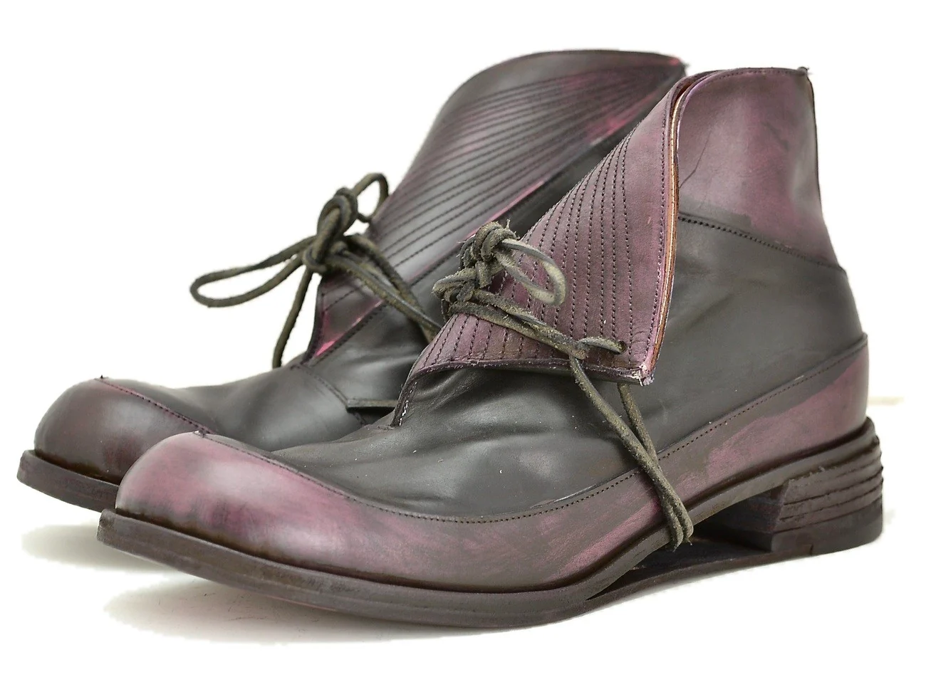 Sneaker boot  |  Foldover black and plum calf - Image 2