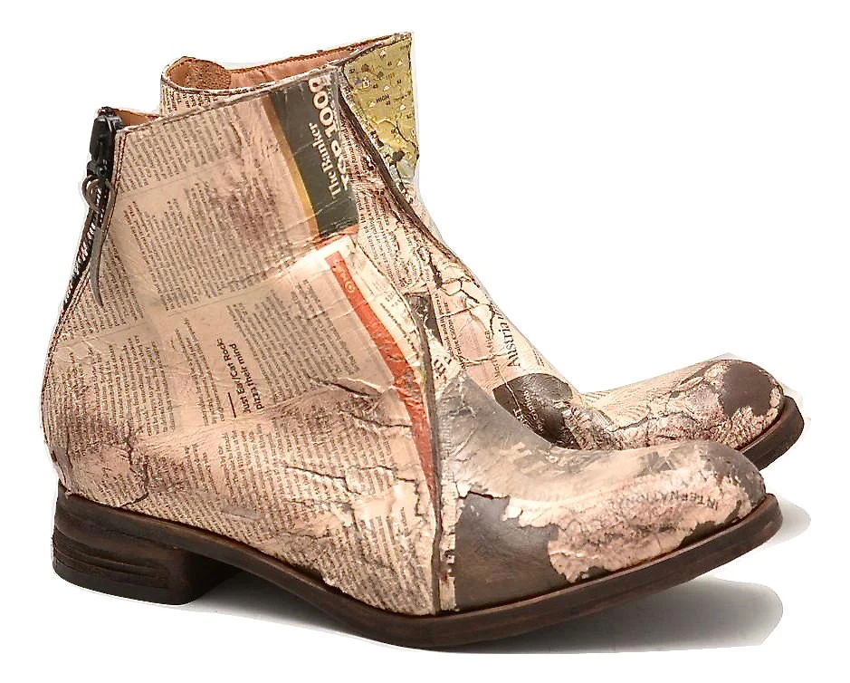 Zip Back Boot | decoupage newsprint